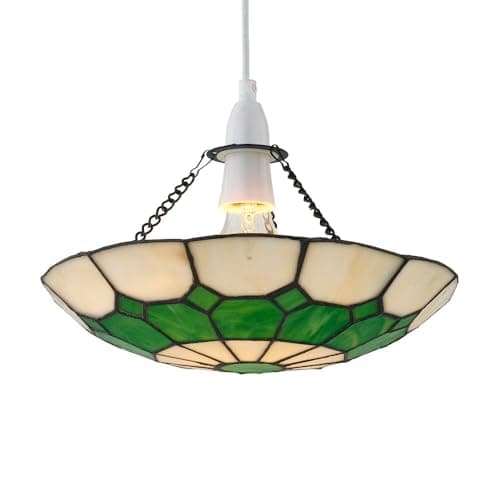 Image of Green Tiffany Uplight Pendant Shade, Easy Fit Ceiling Lightshade, Traditional Coloured Glass Design