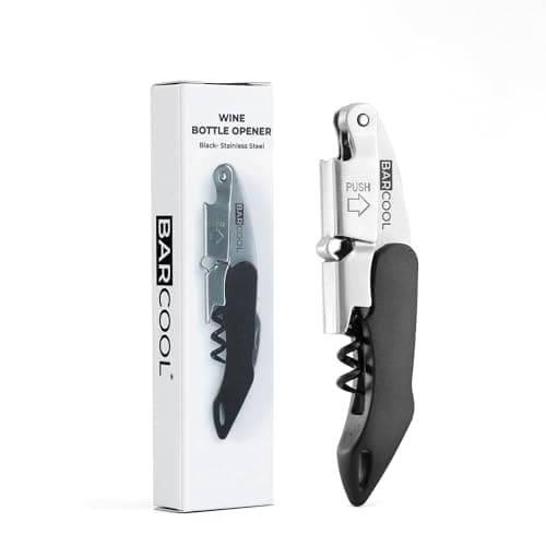 Image of Barcool Professional Wine Opener | Waiter's Friend All-in-One Corkscrew and Bottle Opener with Double-Hinged Fulcrum & Foil Cutter | Perfect for Sommeliers, Waiters, and Bartenders - Black