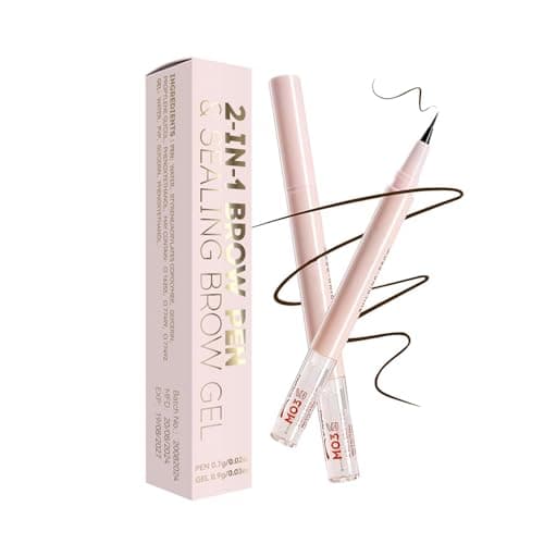 Image of Dual-Ended Eyebrow Pencil and Eyebrow Gel Clear, Waterproof, Microblading Effect, Precise Brow Pen for Natural, Defined Eyebrows(Dark brown)