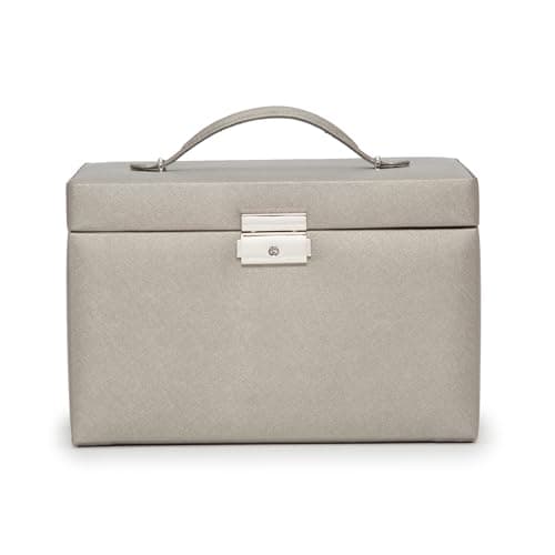Image of WOLF Heritage Small Jewelry Box, Pewter Saffiano - 10 Compartments & Seven Ring Rolls - Includes Travel Case