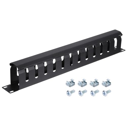 Image of PATIKIL 1U 19 Inch Cable Management, 1 Pack 12 Slot Horizontal Rack Mount Wire Management Metal Finger Duct Wire Organizer for Network Cabinet, Black