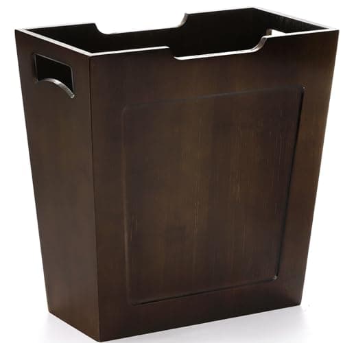 Image of TOPZEA Bamboo Waste Basket, Rectangular Narrow Trash Can with Handles, Natural Wooden Wastebasket Small Garbage Can Slim Trash Can for Bathroom, Bedroom, Kitchen, Craft Room, Office, RVs, 10.5"x6"x11"