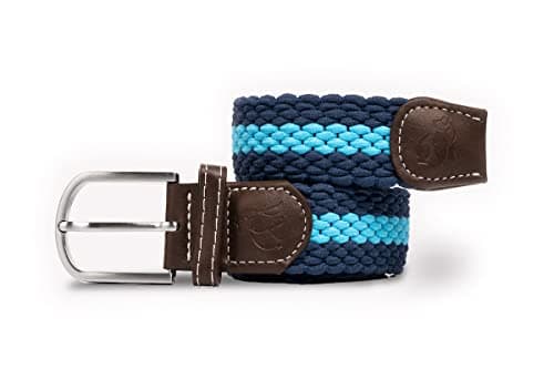 Image of SWOLE PANDA Unisex Recycled Woven Belt, Elastic Belt for Men and Women, Belt Buckle Stretch Woven Belt - Sky Blue Stripe