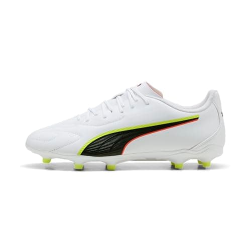 Image of PUMA Unisex King 20 Play Firm Ground/Artifical Ground Football Boots, PUMA White-Glowing Red-Yellow Alert, 10.5 UK