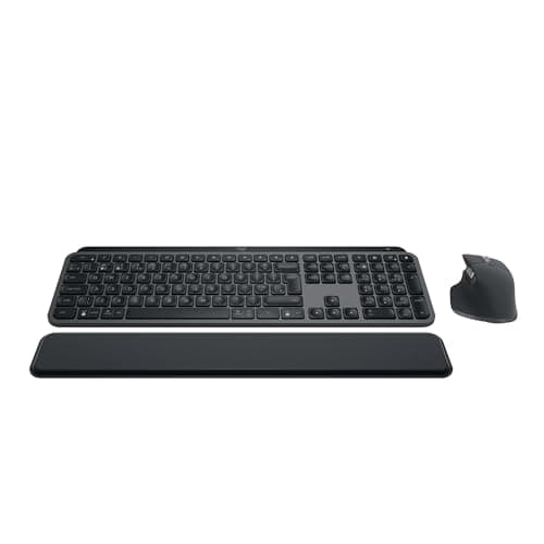 Image of Logitech MX Keys S COMBO - Performance Wireless Keyboard and Mouse with Palm Rest, Customisable Illumination, Fast Scrolling, Bluetooth, USB C, Windows, Linux, Chrome, Mac, QWERTY UK Layout - Graphite