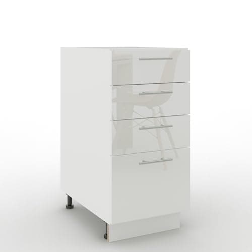 Image of JD Greta Adjustable Kitchen Drawer Base Unit - 400mm - Drawer Cabinet with Fronts (No Worktop) - White Gloss