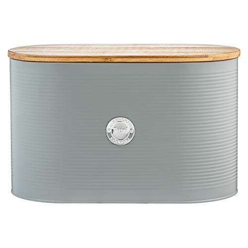 Image of Typhoon Pebble Grery Ribbed Bread Bin Crock Storage Container With Bamboo Lid, 10.5 Litre - W34 x D11 cm x H20.5 cm