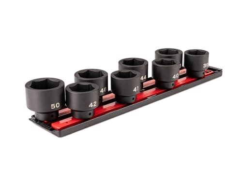 Image of TEKTON 1/2 Inch Drive Shallow 6-Point Impact Socket Set with Rails and Tray, 8-Piece (39-50) | SID92110