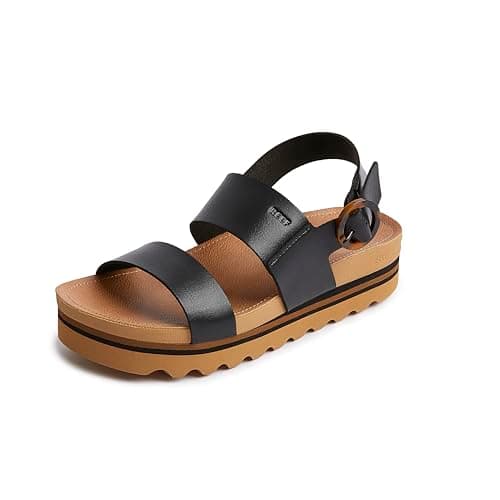Image of Reef Vista Hi Buckle Women's Sandals Black Tan Backstrap Vegan Leather Shoes Size 6