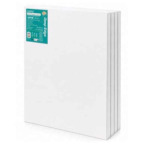 Image of EXERZ 80x100cm Canvas Deep Edge 4pk, 3D Artist Framed 3.8cm 380GSM Pre-Stretched 100% Cotton/Blank/Triple Primed/Acid Free/Medium Grain, Acrylic & Oil (80x100cm 4pk)