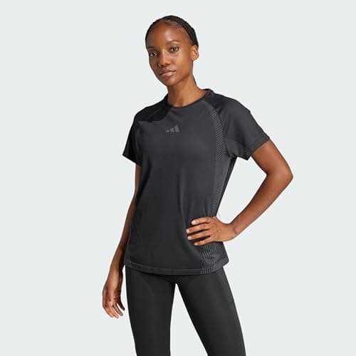 Image of adidas Women's Seamless Knitted T-Shirt, Black/Grey six, M
