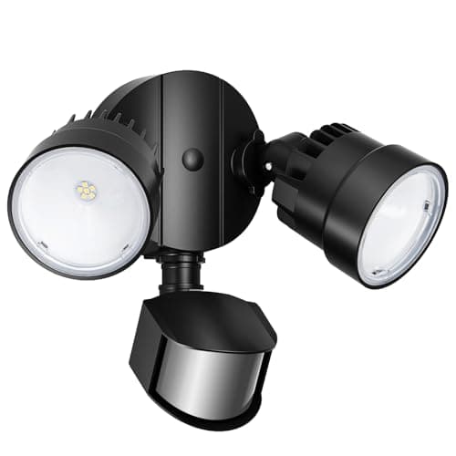 Image of LUTEC Shrimp 12W PIR LED Security Light, 1250LM 5000K Outdoor Wall Light with Sensor, Twin-Head Integrated Floodlight, Mains Powered Exterior Lighting for Patio Garden Yard, Black