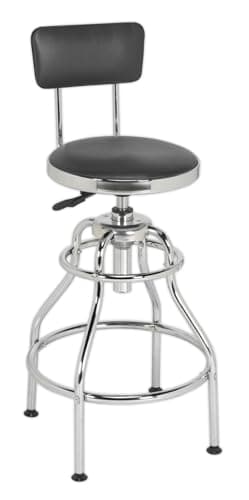 Image of Sealey Scr14 Workshop Stool Pneumatic Adjustable Height Swivel Seat & Back Rest