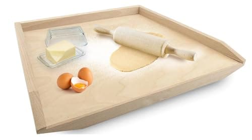 Image of Large Wooden Dough and Cutting Board, 51x36 cm – Reversible Pastry Board with Lip for Rolling, Kneading, Baking, and Chopping – Durable Kitchen Tool for Countertops
