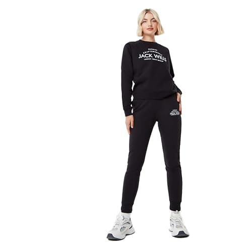 Image of Jack Wills Womens Hunston Graphic Joggers Fleece Jogging Bottoms Trousers Pants Black 12 (M)