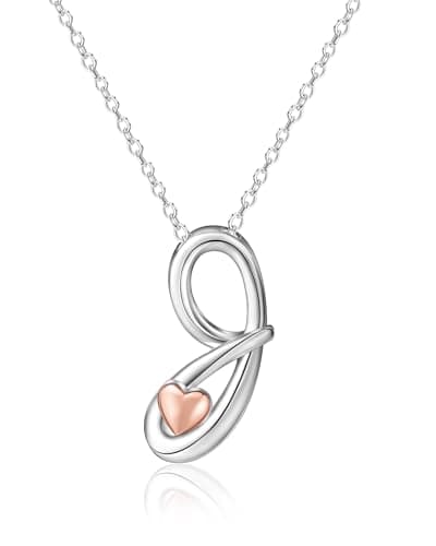 Image of Mesovor Silver Initial Necklace for Women, Sterling Silver Plated Jewelry | Classic Letter Name Pendant Necklace with Rose Gold Heart, Gifts for family Mother Sister Wife, 20 Inch Chain (Letter-J)