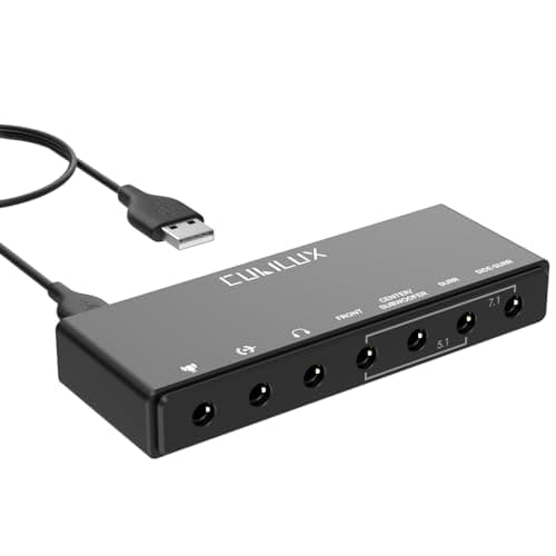 Image of Cubilux 7.1 USB Surround Sound Card- 48KHz-384KHz Sample Rate Compatible with Headphones, Full Aluminum Alloy USB A External Sound Card for Laptop PC-Supports Line-in & Stereo Mic in