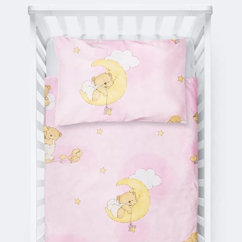 Image of Baby Comfort 4 Piece Toddler Kids Cot Bed Set 120x90 cm Duvet Pillow Duvet Cover Pillowcase 12M+ (Ladders Pink)