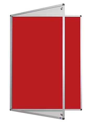 Image of Adboards Classic Lockable Noticeboard Red Felt 1200mm x 900mm Aluminium Frame