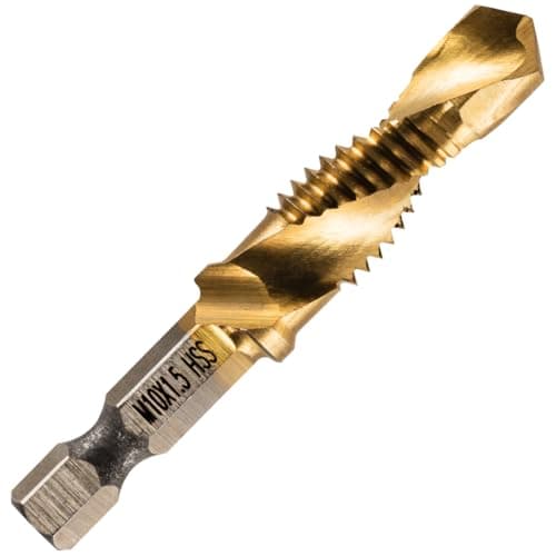 Image of Rennie Tools - M10 x 1.5 Combination Drill and Tap Bit, 1/4" Hex Shank. Metric Coarse Titanium Coated HSS Spiral Flute Drilling Tapping Tool. 10mm x 1.5mm Pitch Drill Bit.