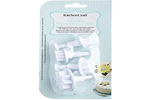 Image of KitchenCraft Sweetly Does It Fondant Cutter Set, Flower Moulds, Plastic, Pack of 4 Icing/Fondant Plunger Cutters for Cake Decorating