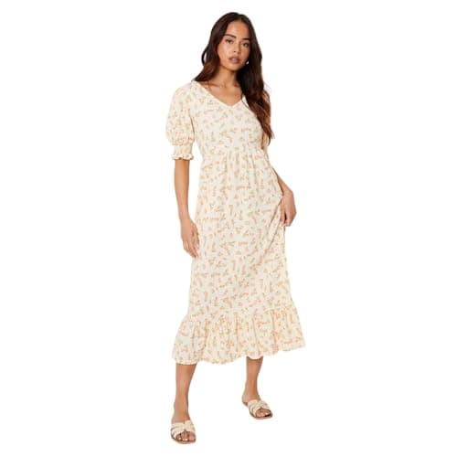 Image of Dorothy Perkins Petite Ivory Ditsy Tiered Jersey Midi Dress, 10, Ivory