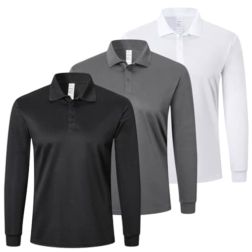 Image of ZENGVEE Mens Polo Shirts Long Sleeve 3 Pack Quick Dry Breathable Lightweight Golf Polo T Shirts Casual Sports Gym Tennis Tops（P8520-BGW-L）