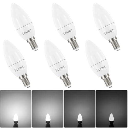 Image of Linkind E14 LED Dimmable Candle Light Bulbs, 5000K Daylight White SES Bulb 5W, 40W Equivalent 470lm, Energy Saving LED Bulb, CE/RoHS/ErP Certified, AC 220-240V, 6 Pack