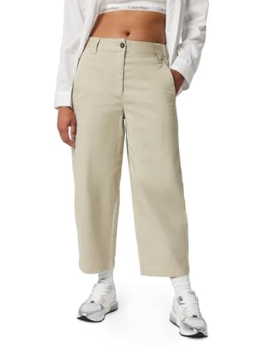 Image of Calvin Klein Jeans Women's Stretch Cotton Twill Barrel Leg LV044D662G Casual Pants, Brown (Island Fossil), S