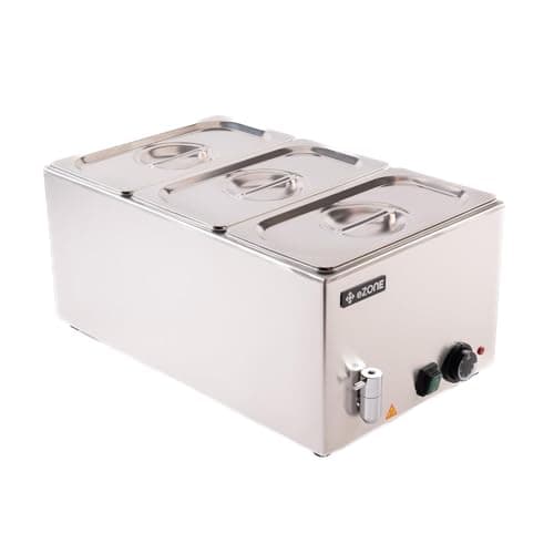 Image of eZone Bain Marie G8710 w/Tap + 3x 1/3GN Pan & Lid Wet Heat Food Warmer 1.2kW