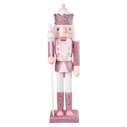 Image of MAGICLULU 12in Wooden Christmas Nutcracker Pink Nutcracker Soldier Figures Pink Wooden Ornaments for Christmas Party Decoration