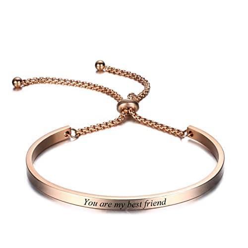 Image of INBLUE Personalised Name Bar Bracelet for Women Adjustable Custom ID Coordinate Stainless Steel Engraved Anniversary Bracelet Customised Gift for Women Men (Rose Gold)
