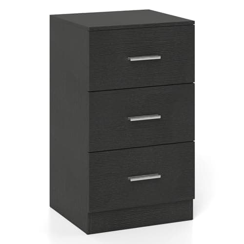 Image of COSTWAY Wooden Chest of Drawers, 3-Drawer Dresser Cabinet, Floor Standing Narrow Storage Cupboard Organiser Unit for Bedroom, Living Room, Closet and Hallway (Black)