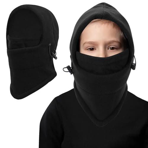 Image of Winter Thermal Balaclava Kids,Multifunctional Windproof Kids Ski Mask Balaclava Adjustable Warm Face Cover Hat Hood Neck Warmer Scarf for Boys Girls Outdoor Sports (UK, Alpha, One Size, Black)