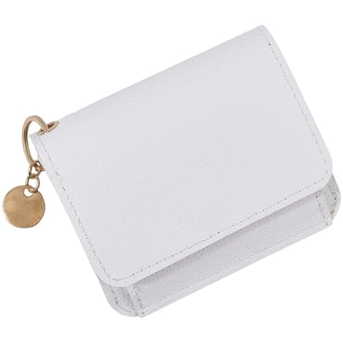 Image of CALFOVERA PU Leather Slim Coin Pocket Wallets Small Trifold Credit Card Holder Case Keychain RFID Blocking Travel Cash Pouch Purse with ID Window Zipper Buckle for Women Money (White)
