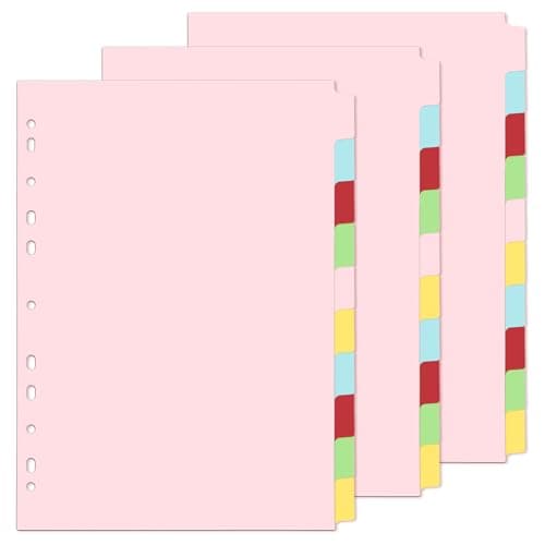 Image of File Dividers A4, 3 Pack 10 Part Folder Dividers Coloured Multi Hole Punched A4 Dividers Tabbed Index Divider for Lever Arch Files Ring Binders Office School Index Dividers