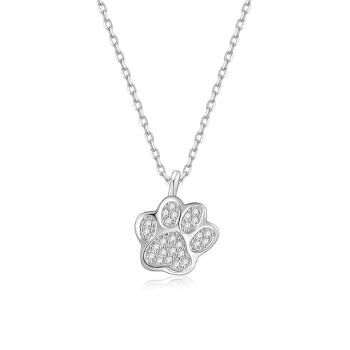 Image of Niaspi 925 Sterling Silver Dog Paw Print Necklace for Women Girls Crystal Small Cute Animal Necklace Charms Dainty Puppy Cat Pet Footprint Pendant Necklaces Birthday Anniversary Jewelry (Silver)