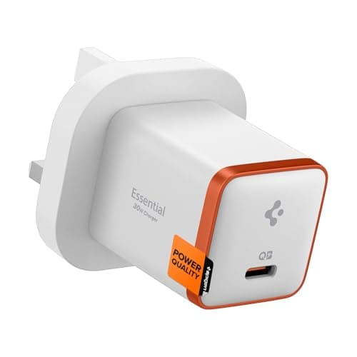Image of Spigen ArcStation Essential GaN 30W USB C Fast Wall Charger Adapter Plug PD 3.0 PPS for iPhone 17 16 15 14 13 12 Pro Max Mini 17e Macbook iPad Pixel 10 10a Samsung Galaxy S26 S25 Ultra Plus - White