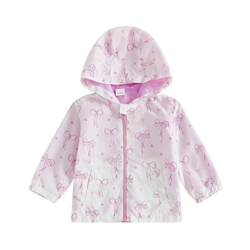 Image of Geagodelia Toddler Baby Girl Hooded Jacket Fall Warm Long Sleeve Zipper Bowknot Print Coat Outerwear Clothes (Pink, 6-12 Months)