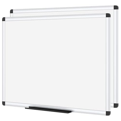 Image of VIZ-PRO Magnetic Whiteboard 120 x 90 cm, 2 Pack, Dry Erase White Board with Pen Tray, Silver Aluminium Frame, Dry Wipe Writing Board for Office, Home & School