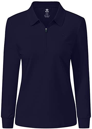 Image of MoFiz Women's Long-Sleeve Polo Top Cotton Golf Shirts Plain Classic Pique Polo Shirts Dark Blue Size XL