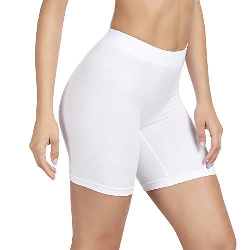 Image of SIHOHAN Women Anti Chafing Shorts Slip Shorts for Under Dresses Seamless Boxer Underwear Boyshorts Panties Safety Long Briefs(White,L)