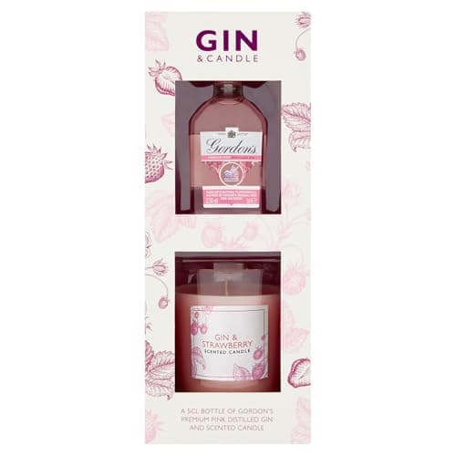 Image of Gordon’s Pink Gin Gift Set – 5cl Gordon’s Pink Miniature with 150g Juniper & Strawberry Scented Candle – Lovely Gift for Her by Blue Tree Gifts