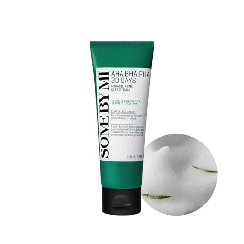 Image of SOME BY MI AHA BHA PHA 30 Days Miracle Acne Clear Foam Cleanser 100ml - Exfoliating Cleanser with AHA BHA PHA - Salicylic Acid & Tea Tree Acne Face Wash for Blemish-Prone Skin - Korean Skincare