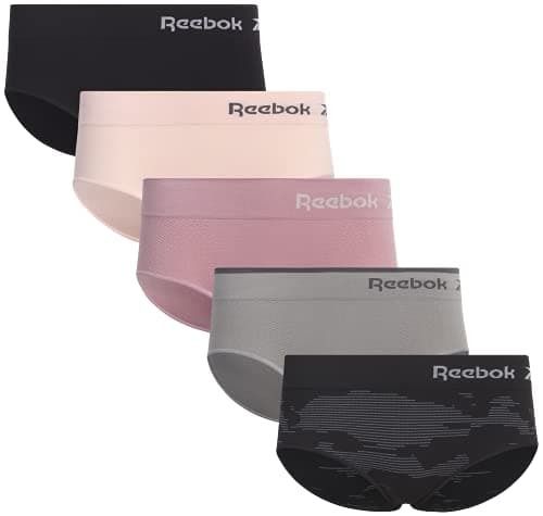 Image of Reebok Women's Underwear - Seamless Hipster Briefs (5 Pack), Size Large, Black/Pink/Grey