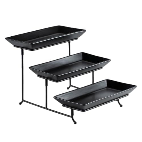 Image of Vencier 3 Tier Serving Platter Set Three Tier Food Dessert & Cake Display Party Food Tray Set (Black/Black)
