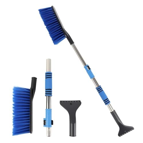 Image of SacJkt Ice Scraper for Cars, 2-in-1 Snow Scraper with Foam Handle, 70-85cm Adjustable Length Snow Brush and Ice Scrapers for Car Windscreen and Home Window (Blue)