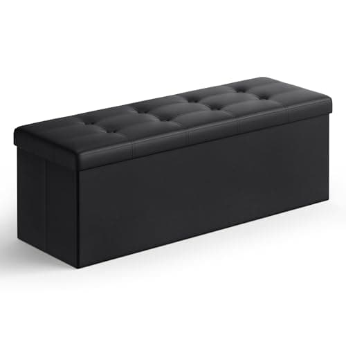 Image of SONGMICS Storage Ottoman, Foldable Small Ottoman Foot Rest, 38 x 110 x 38 cm, Cube Ottoman with Storage, Load up to 300 kg, for Living Room, Bedroom, Entryway, Ink Black LSF89BK