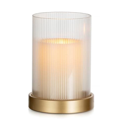 Image of Glasseam Hurricane Glass Metal Candle Holder Tray with Cylinder for Pillar - Table Centrepiece for Living Room Home Decor