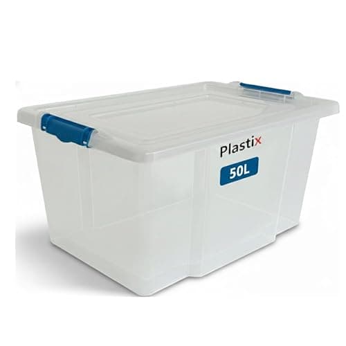 Image of Plastix 50L storage box containers with lids (Pack of 1),Really useful plastic box for Store Home & Office stuff Stackable [UK Made]